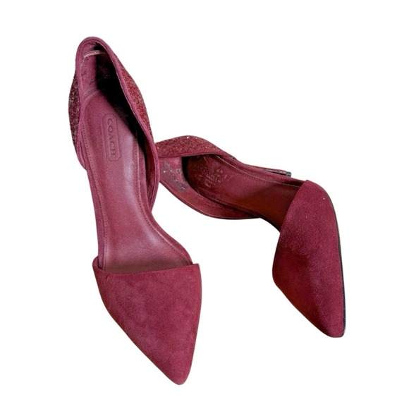 COACH HOLLIS WOMENS 6.5B PRE-OWNED SUEDE/GLASS GLITTER WINE HEELS/PUMPS SPARKLE - Picture 11 of 14